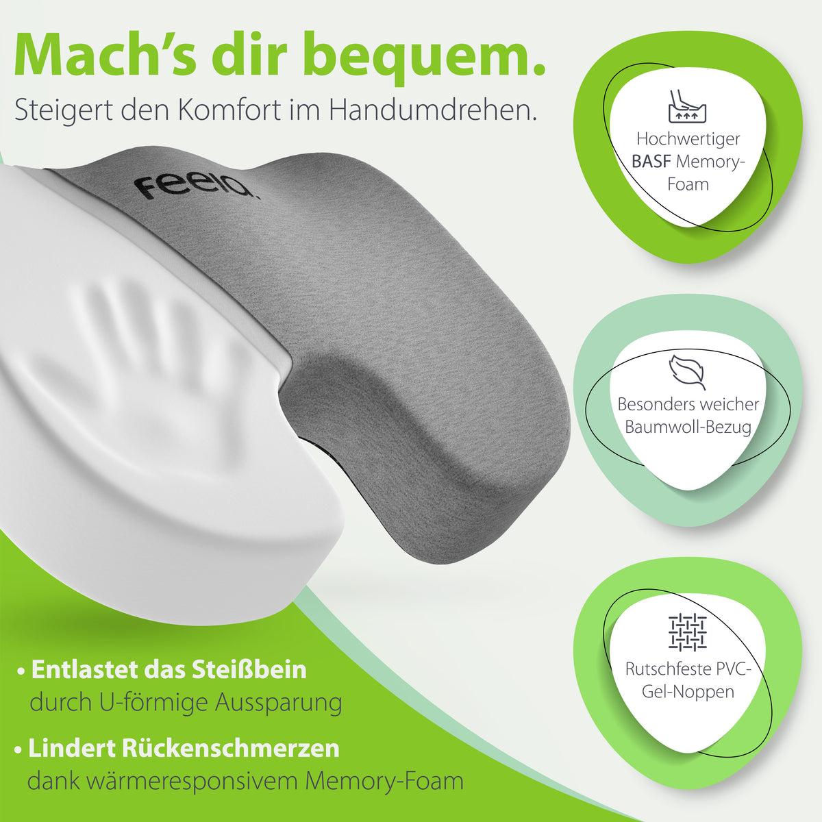 Memory-Foam-Material des feela. Sitzkissens – passt sich der Körperform an