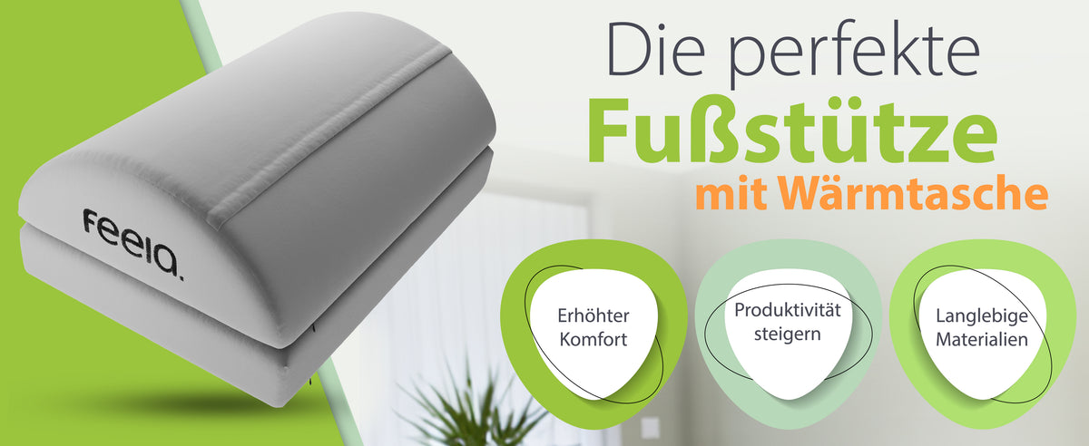 feela. Fußstütze mit Wärmetasche in Silber – erhöhter Komfort, mehr Produktivität, langlebige Materialien