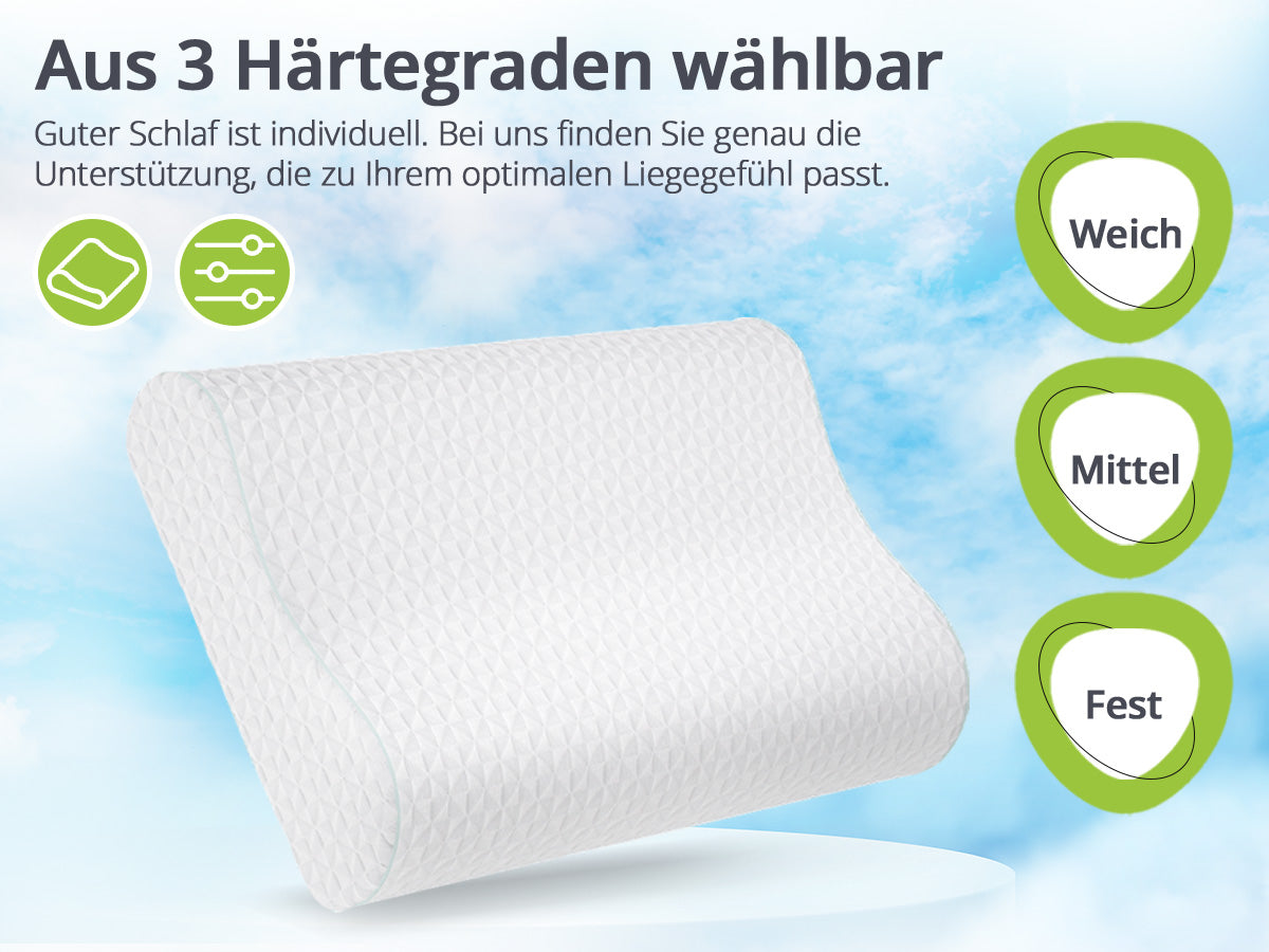 Orthopädisches Kopfkissen von feela. – in 3 Härtegraden wählbar: weich, mittel, fest