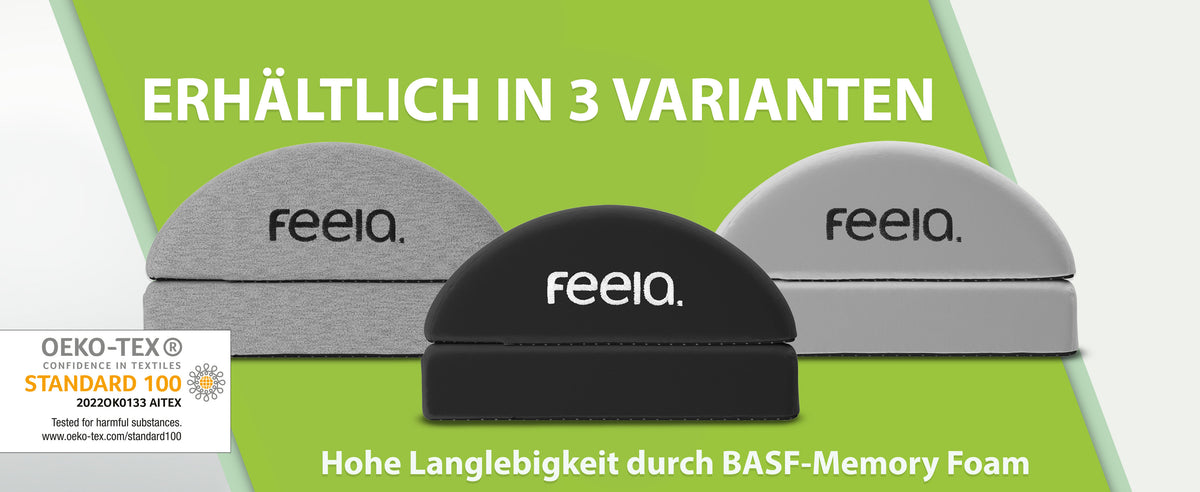 feela. Fußstütze in drei Farben (Schwarz, Dunkelgrau, Silber), OEKO-TEX Standard 100, BASF-Memory-Foam