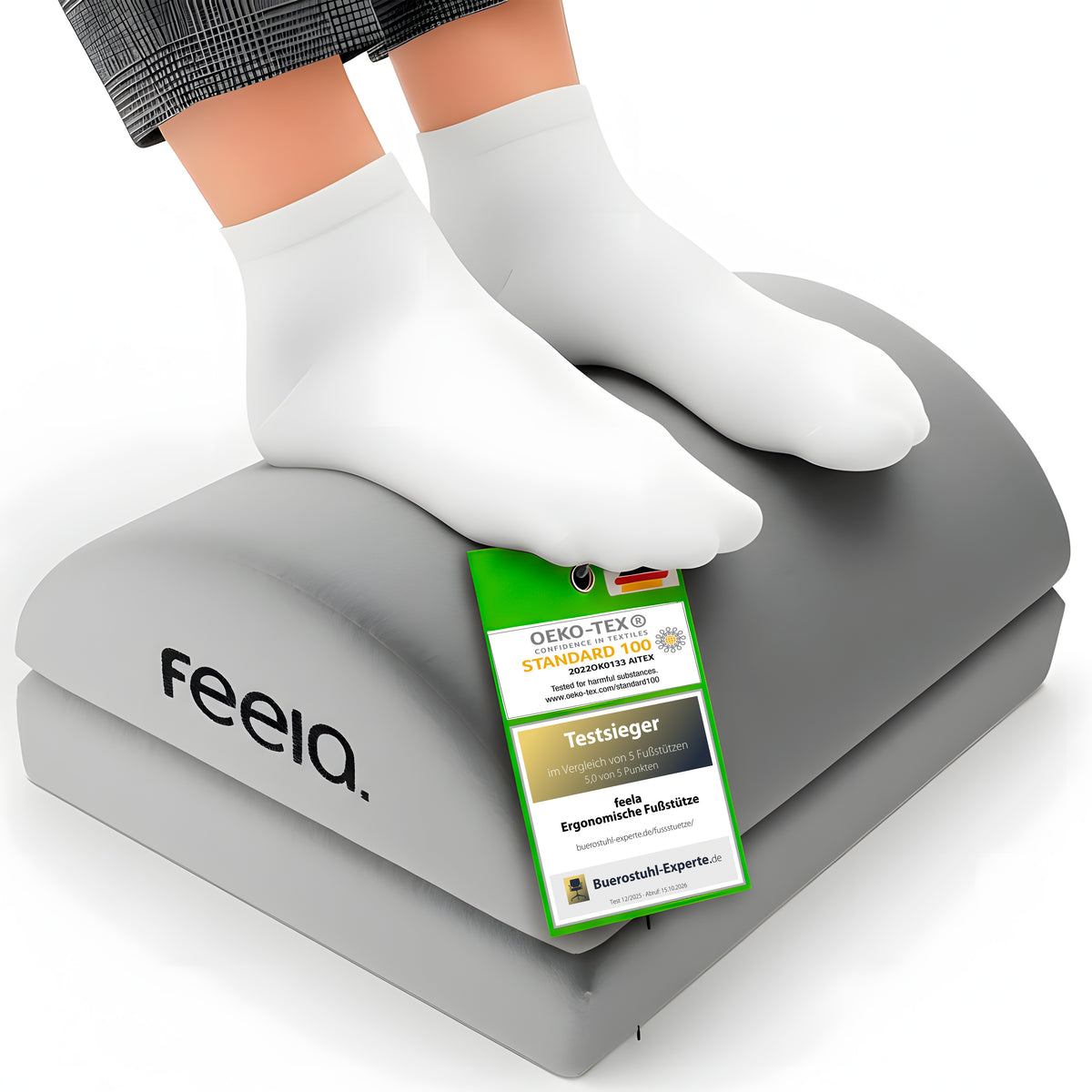 feela. Fußstütze Silber höhenverstellbar – OEKO-TEX und Testsieger bei Buerostuhl-Experte.de (Test 12/2025)