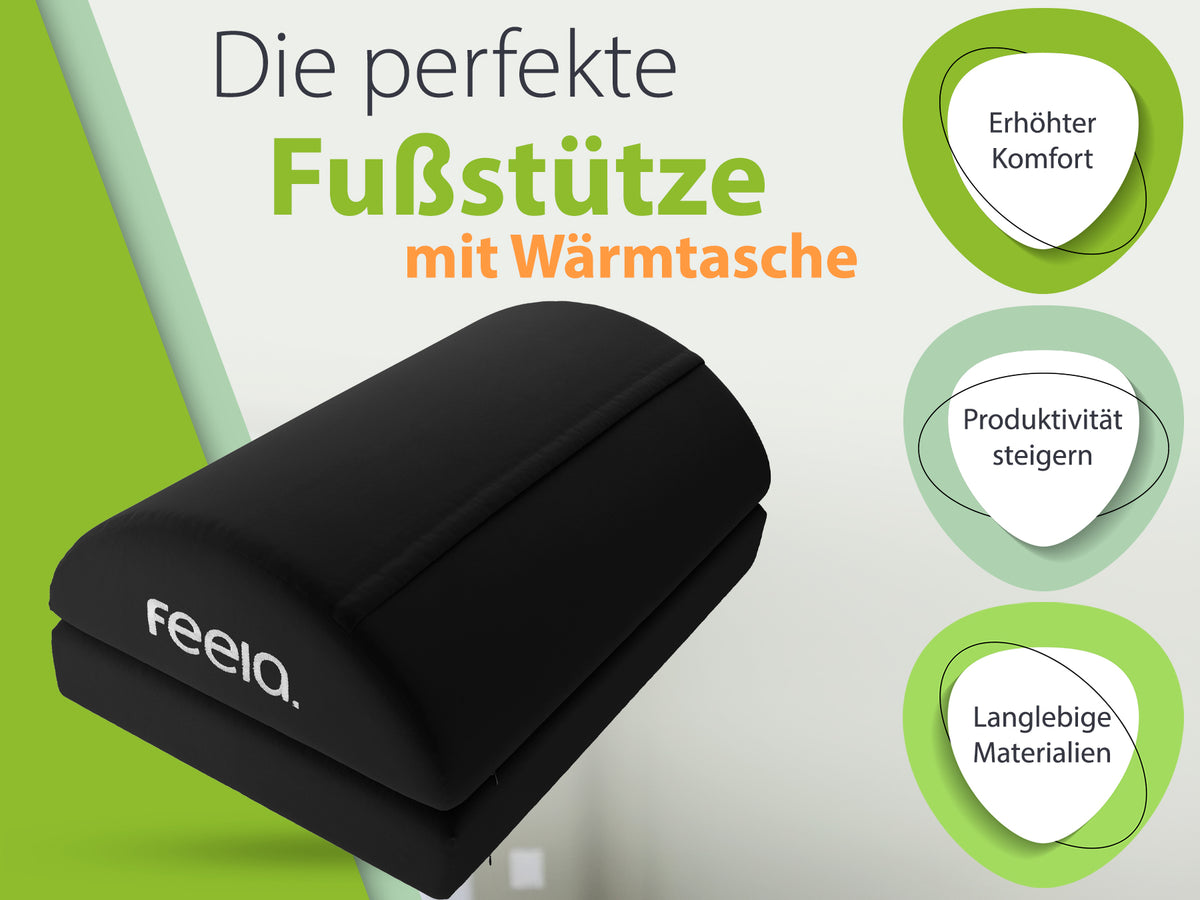 feela. Fußstütze mit Wärmetasche in Schwarz – erhöhter Komfort, mehr Produktivität, langlebige Materialien