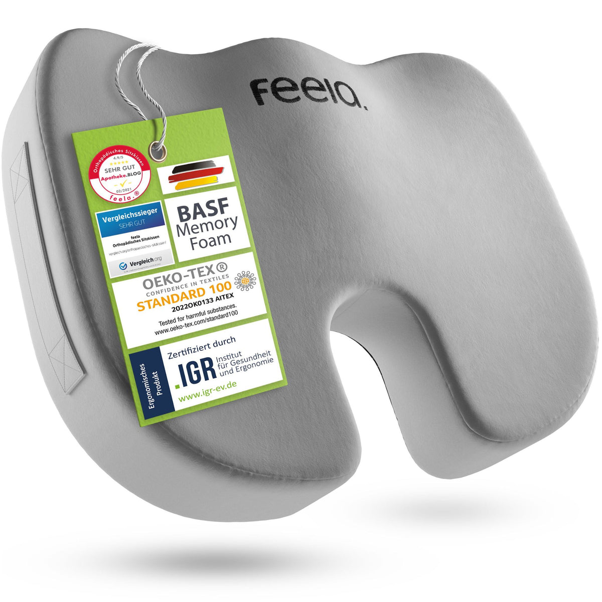 Orthopädisches Sitzkissen feela.® in Silber – Hauptansicht