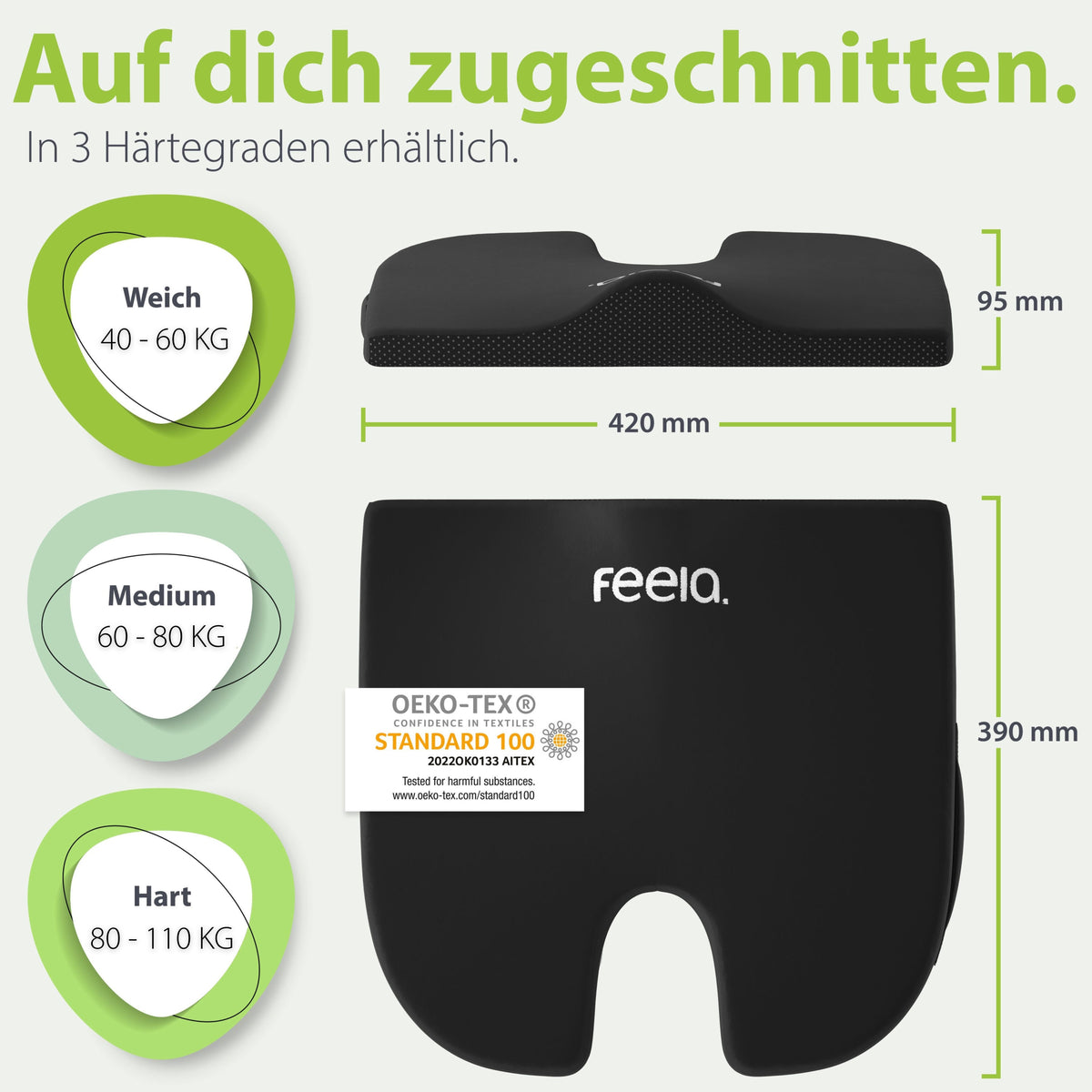 Orthopädisches Keilkissen, schwarzes Sitzkissen mit Keilform und Aussparung vorn