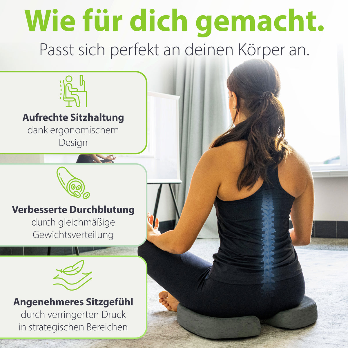 Orthopädisches Sitzkissen feela.® Dunkelgrau – Seitenansicht Ergonomie-Form