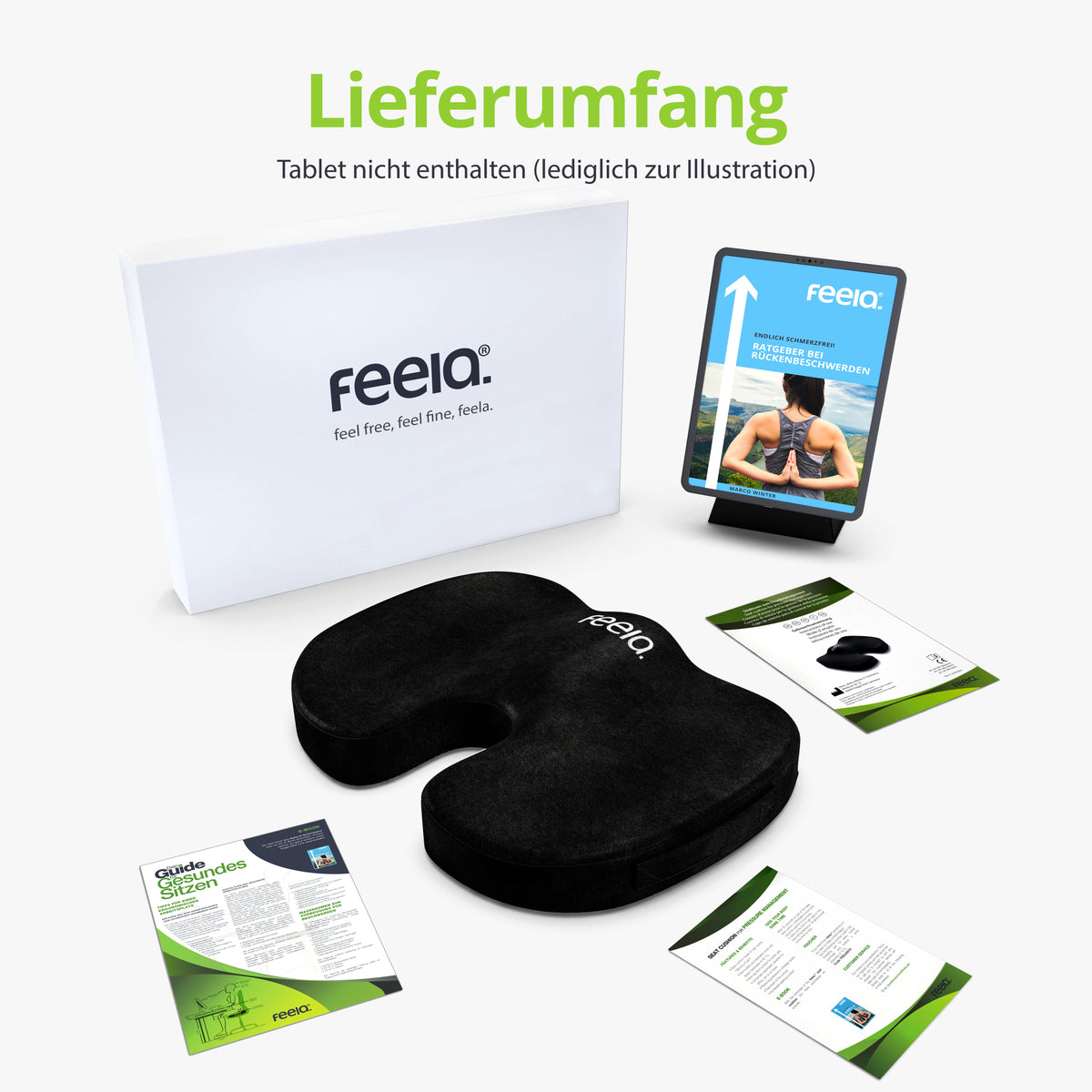 Zufriedene Kundin mit feela. orthopädischem Sitzkissen im Homeoffice