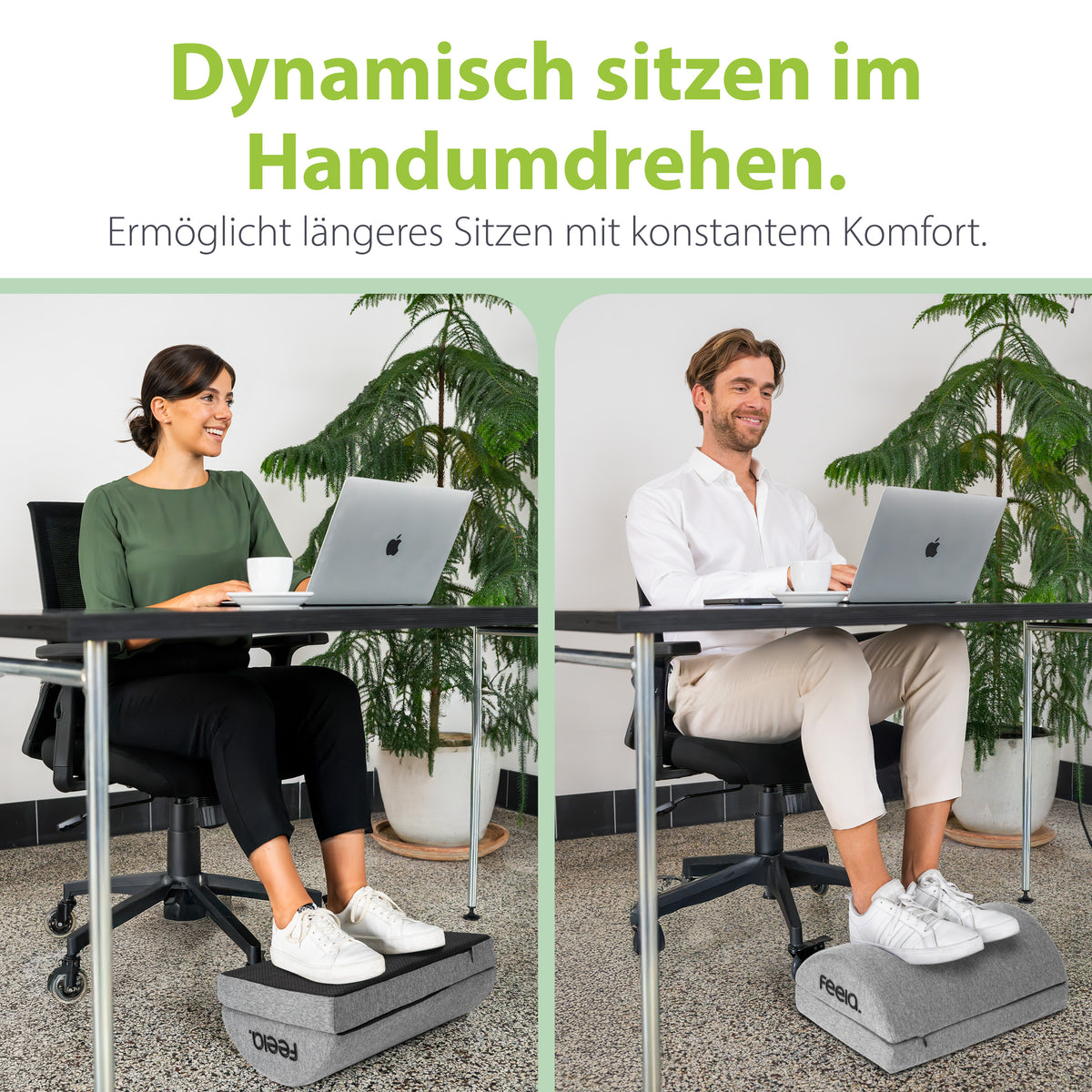 Ergonomische Fußstütze mit Wärmetasche: graue gepolsterte Fußablage.