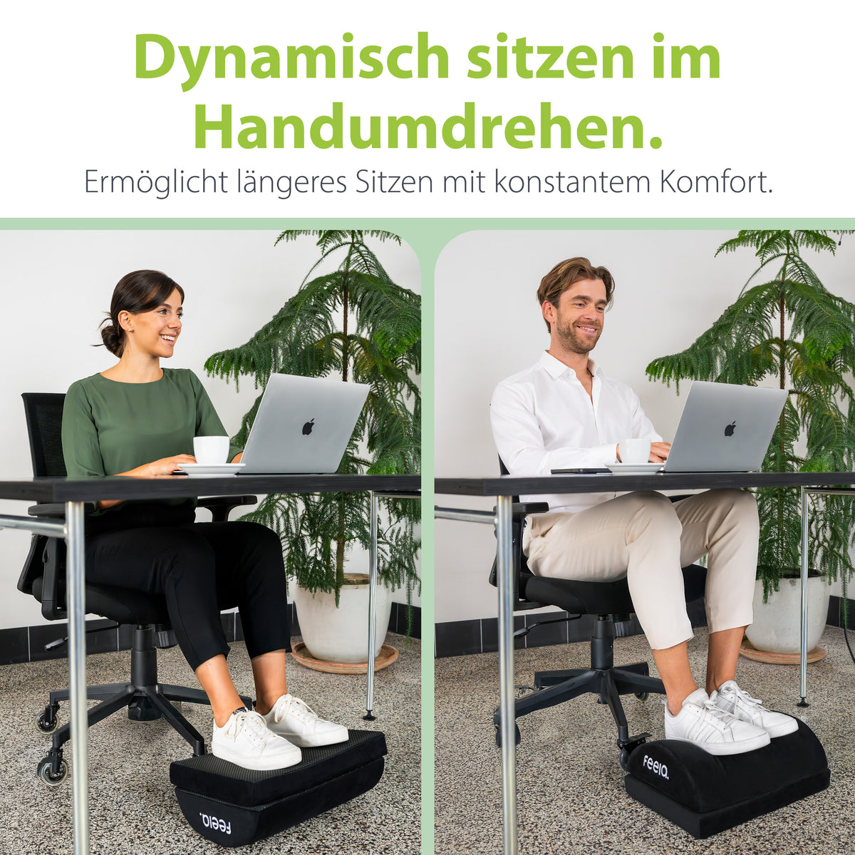 feela. Fußstütze Schwarz: Dynamisch sitzen & Füße entlasten am Schreibtisch dank Wippfunktion für Büro-Komfort