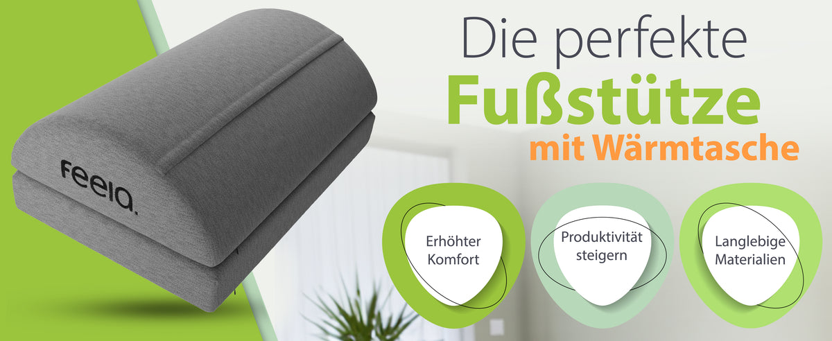 feela. Fußstütze mit Wärmetasche in Dunkelgrau – erhöhter Komfort, mehr Produktivität, langlebige Materialien