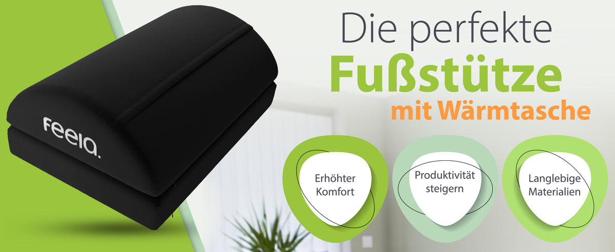 feela. Fußstütze mit Wärmetasche in Schwarz – erhöhter Komfort, mehr Produktivität, langlebige Materialien
