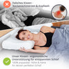 Vergleich: Nackenschmerzen vs. entspannter Schlaf mit dem ergonomisch anpassbaren feela. Kopfkissen.