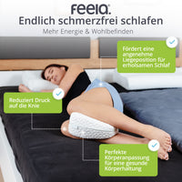 Weißes Kniekissen mit wabenartiger Oberfläche, stützt das Knie in Seitenlage