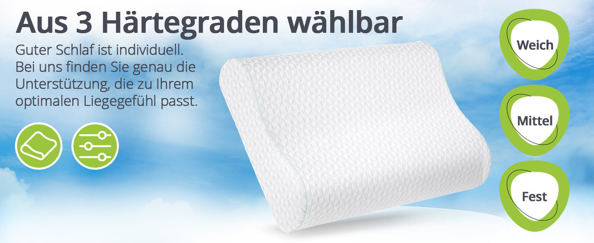 Orthopädisches Kopfkissen von feela. – in 3 Härtegraden wählbar: weich, mittel, fest