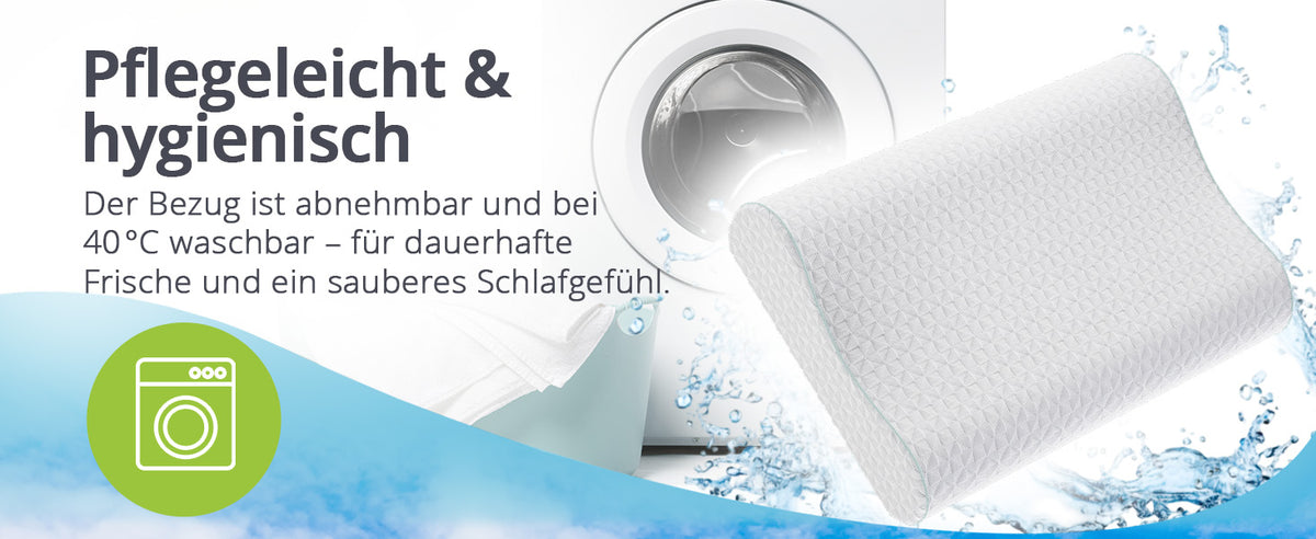 Orthopädisches Kopfkissen von feela. – Bezug abnehmbar und bei 40 °C waschbar