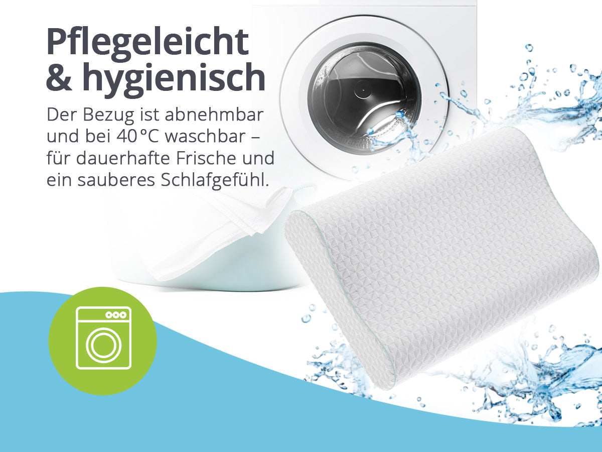 Orthopädisches Kopfkissen von feela. – Bezug abnehmbar und bei 40 °C waschbar