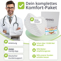 Weißes Kniekissen als Teil eines Komfort-Pakets mit feela®-Box und Hinweis-Karten