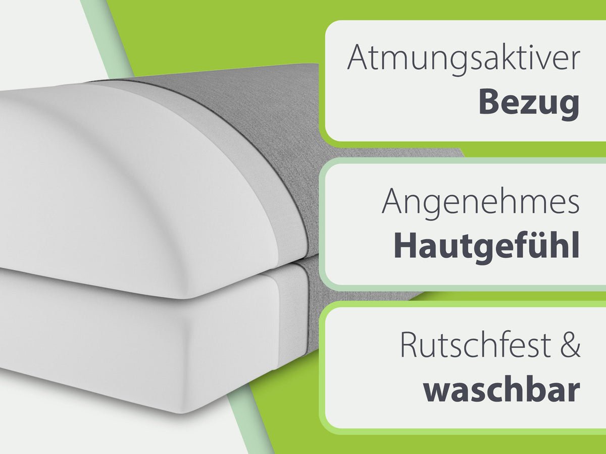 Ergonomische Fußstütze in Dunkelgrau mit atmungsaktivem Bezug und rutschfester Unterseite, schnell und einfach höhenverstellbar für variable Einsatzmöglichkeiten. Das Material bietet ein angenehmes Hautgefühl und ist waschbar, ideal für langes Arbeiten am Schreibtisch oder zu Hause.