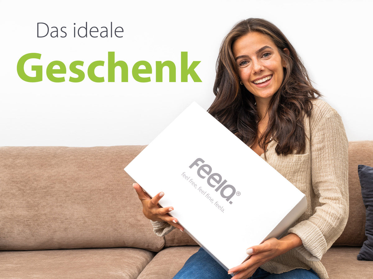 Das ideale Geschenk für Gesundheitsbewusste: Ergonomische Fußstütze von feelia, verpackt in einer attraktiven, schlichten weißen Box, die Freude beim Auspacken garantiert. Ideal für Büroangestellte oder Home-Office-Nutzer.