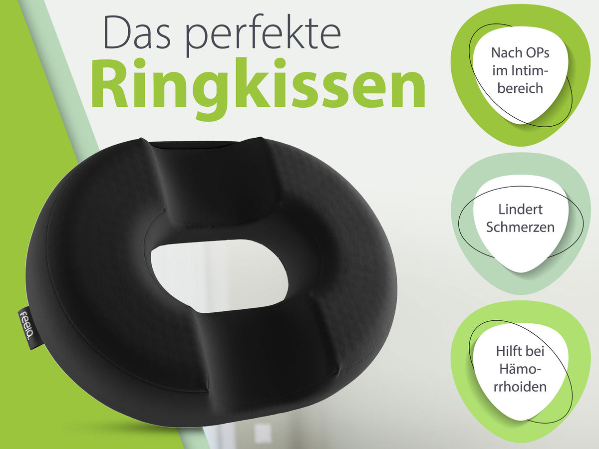 Orthopädischer Stützring in Schwarz, ideal zur Schmerzlinderung und Unterstützung bei Hämorrhoiden und nach Operationen, aus hochwertigem Schaumstoff gefertigt.