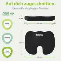 feela.® Orthopädisches Autositzkissen   Schwarz – Vergleich der 3 Härtegrade (weich, mittel, fest)