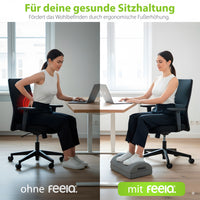 feela. Fußstütze Dunkelgrau Vorher-Nachher: Ergonomische Fußerhöhung für gesunde Sitzhaltung & Rückenentlastung im Büro.