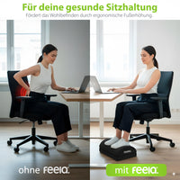 feela. Fußstütze Schwarz Vorher-Nachher: Ergonomische Fußerhöhung für gesunde Sitzhaltung & Rückenentlastung im Büro.