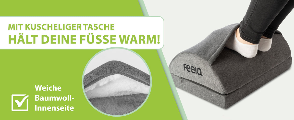 feela. Fußstütze mit Wärmetasche in Dunkelgrau – kuschelige Tasche mit weicher Baumwoll-Innenseite hält die Füße warm