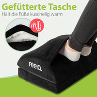 Schwarze Fußstütze mit gefütterter Wärmetasche, weiches Innenpolster für warme Füße