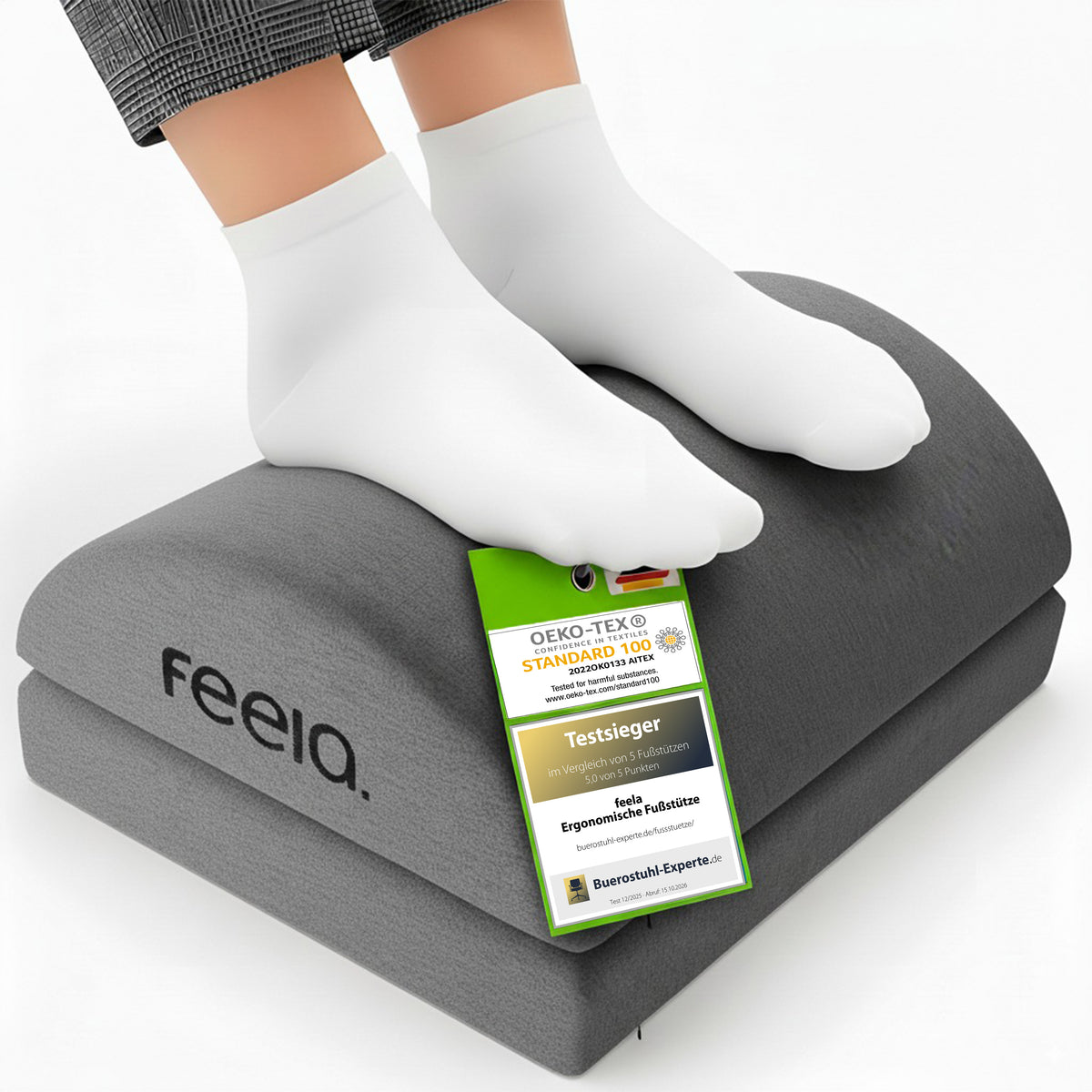 feela. Fußstütze Dunkelgrau höhenverstellbar – OEKO-TEX und Testsieger bei Buerostuhl-Experte.de (Test 12/2025)