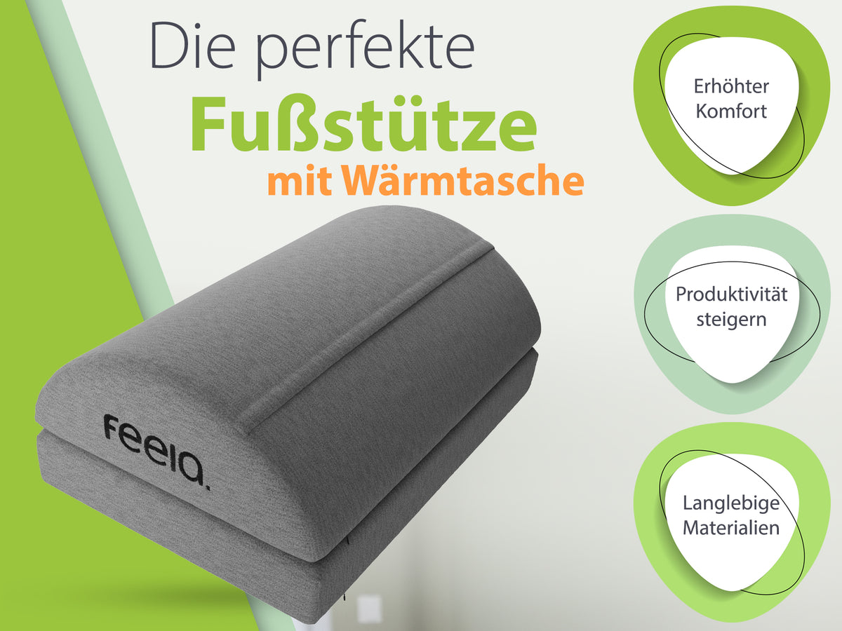 feela. Fußstütze mit Wärmetasche in Dunkelgrau – erhöhter Komfort, mehr Produktivität, langlebige Materialien