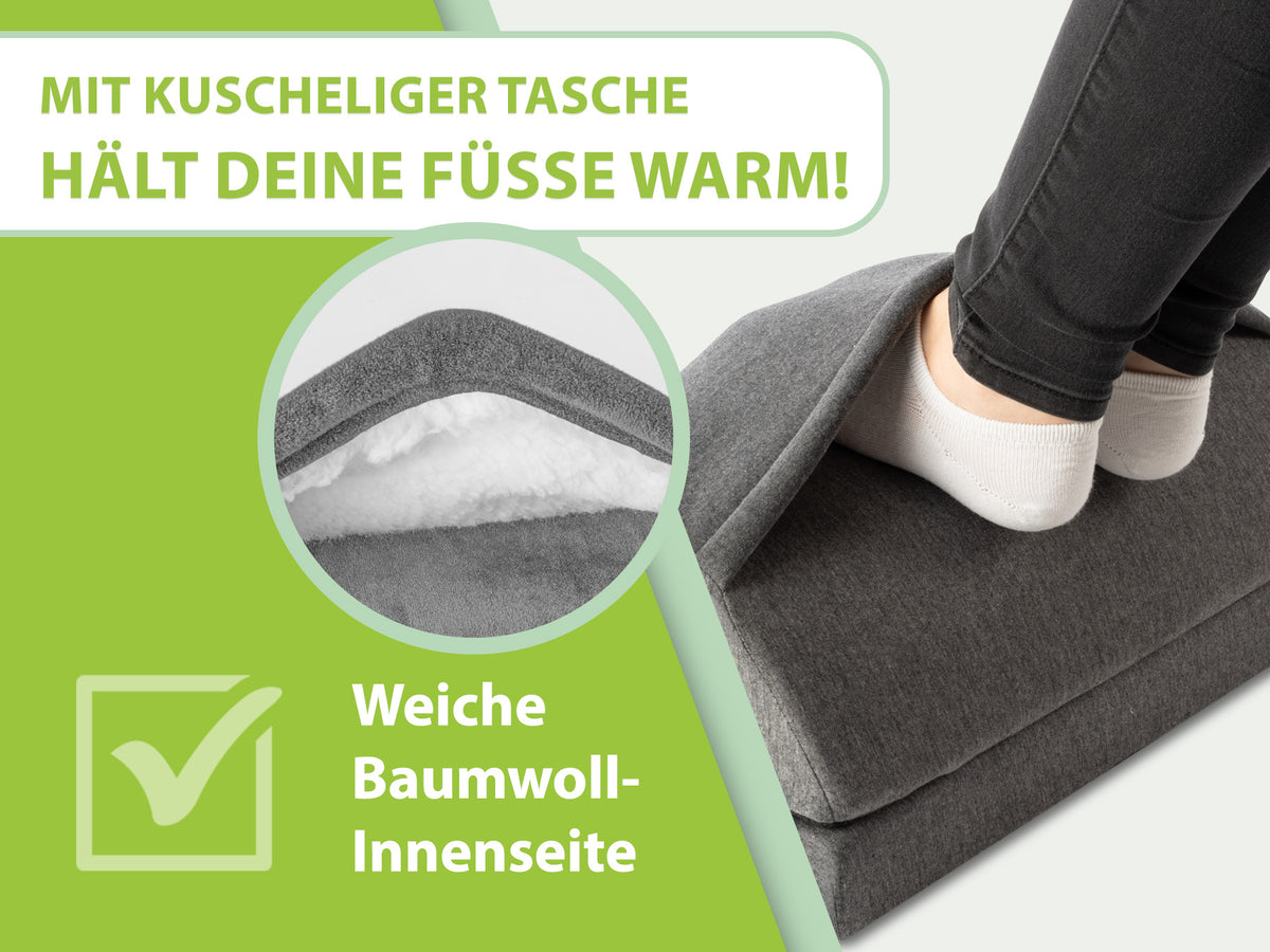 feela. Fußstütze mit Wärmetasche in Dunkelgrau – kuschelige Tasche mit weicher Baumwoll-Innenseite hält die Füße warm