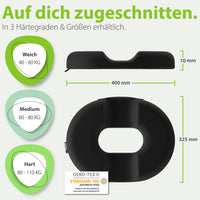 feela. Sitzring Schwarz – Vergleich der 3 Härtegrade (weich, mittel, fest)