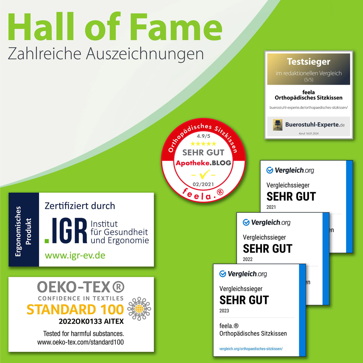 Infografik: Vorteile des orthopädischen Sitzkissens feela. auf einen Blick