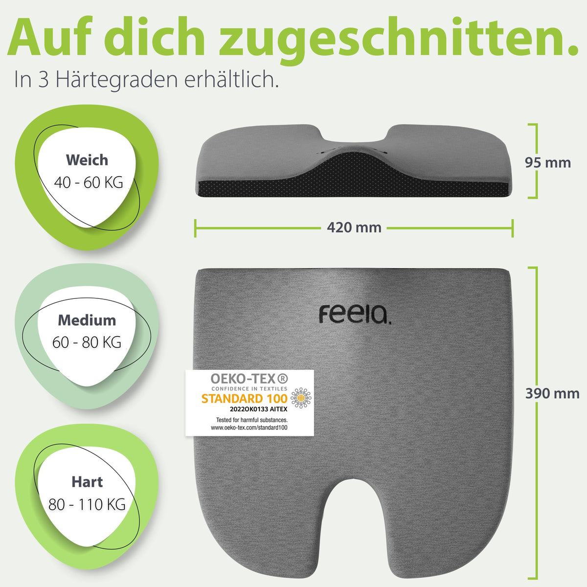 Orthopädisches Keilkissen, graues Sitzkissen mit U-förmiger Aussparung vorne